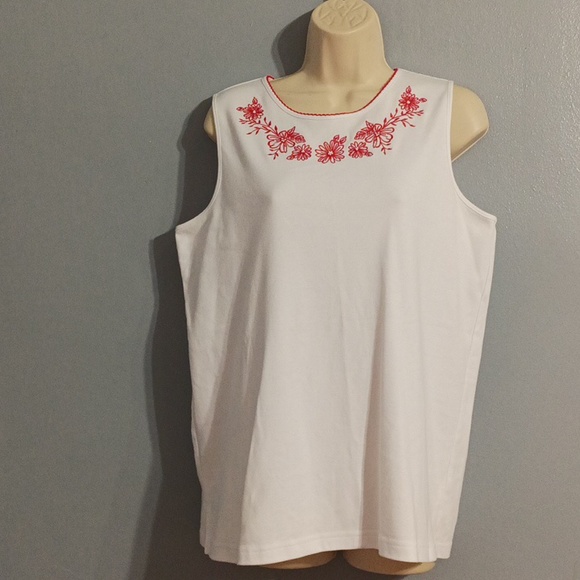 Bon worth women's white with red embroidered top and white beading blouse - Picture 1 of 17